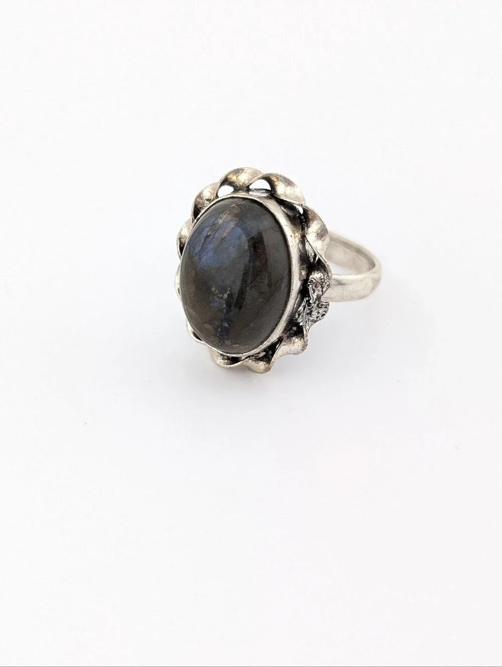 Labradorite Twisted Halo Silver Statement Ring - Bohemian Jewelry - 5.5 - J